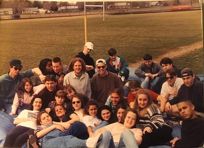 Burli Hopkins, in white hat and sunglasses, during his senior year in the spring of 1996. DAVE FREDERICK PHOTOS